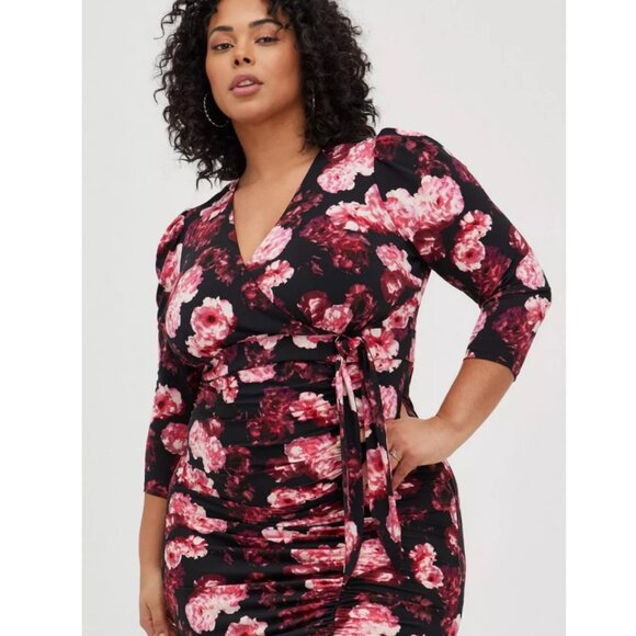 NWT Torrid Multi Floral Maxi Studio Ruched Knit Hi-Low Dress 20 - Picture 3 of 11